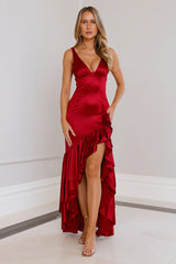 Twilight Luxe Satin Maxi Dress Maroon
