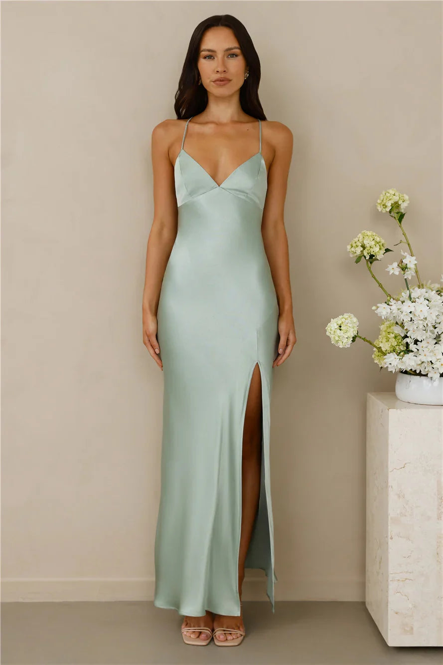 The Sophia Satin Maxi Dress Sage