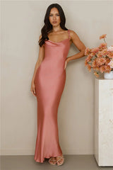 The Penelope Cowl Satin Maxi Dress Rose