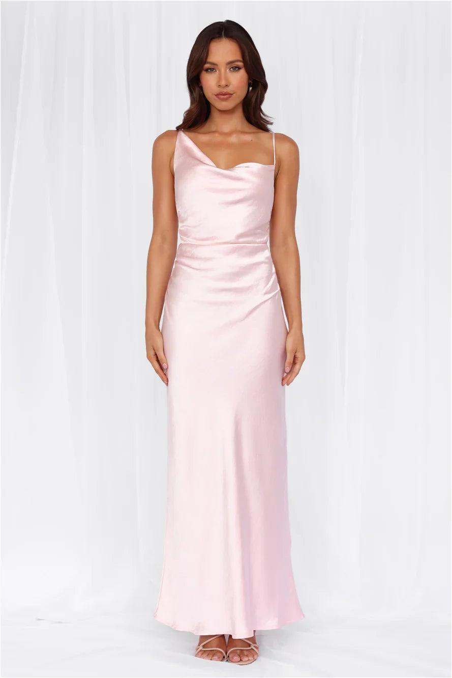 The Madeline Cowl Satin Maxi Dress Pink