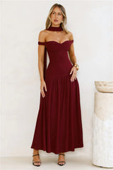 The Style Spotlight Off Shoulder Maxi Dress Burgundy