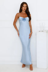 Ultimate Style Satin Maxi Dress Blue
