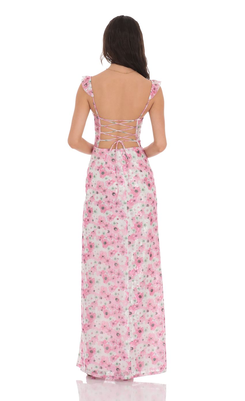 Lace Floral Ruffle Sleeve Maxi Dress in White