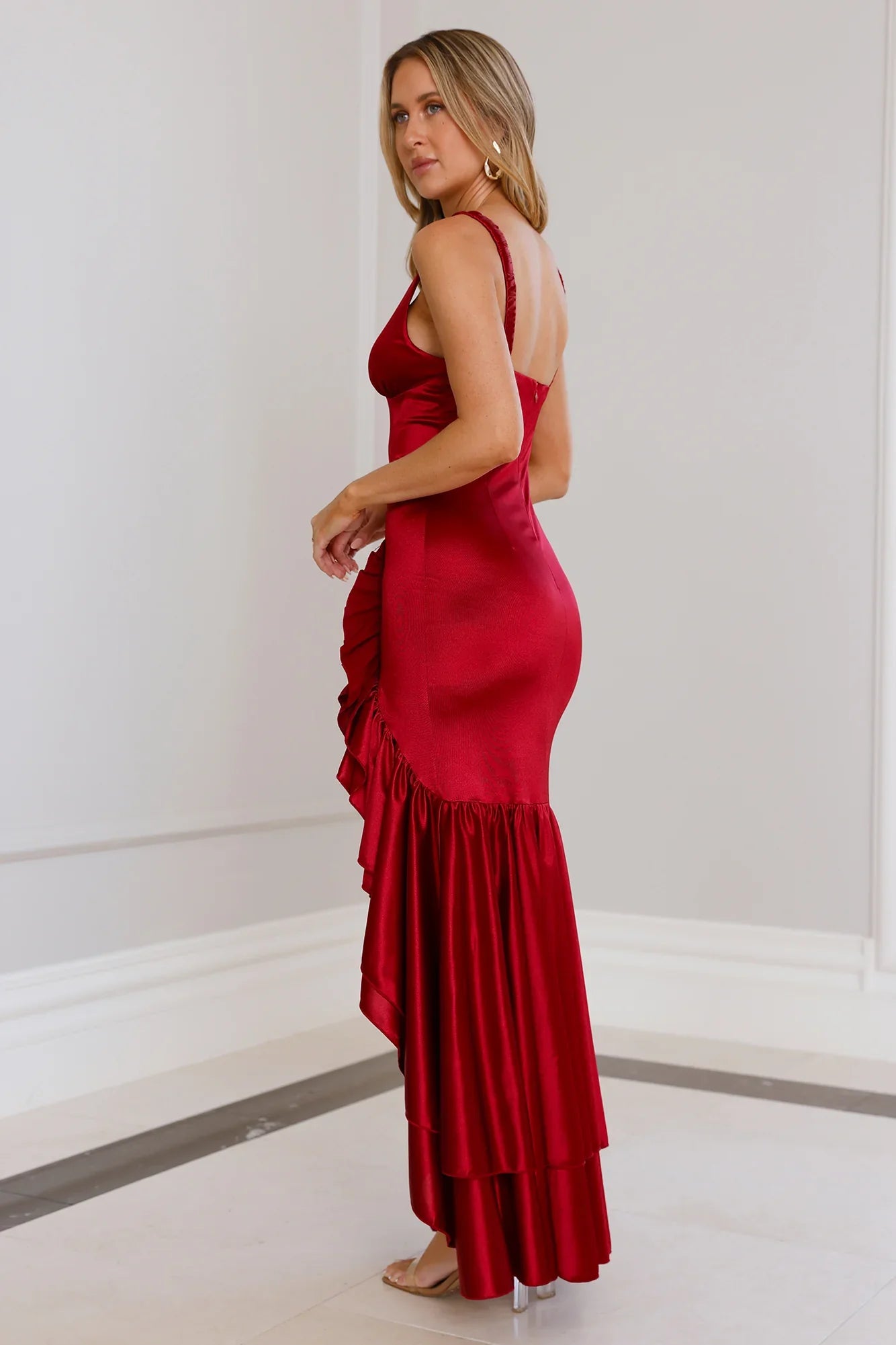 Twilight Luxe Satin Maxi Dress Maroon